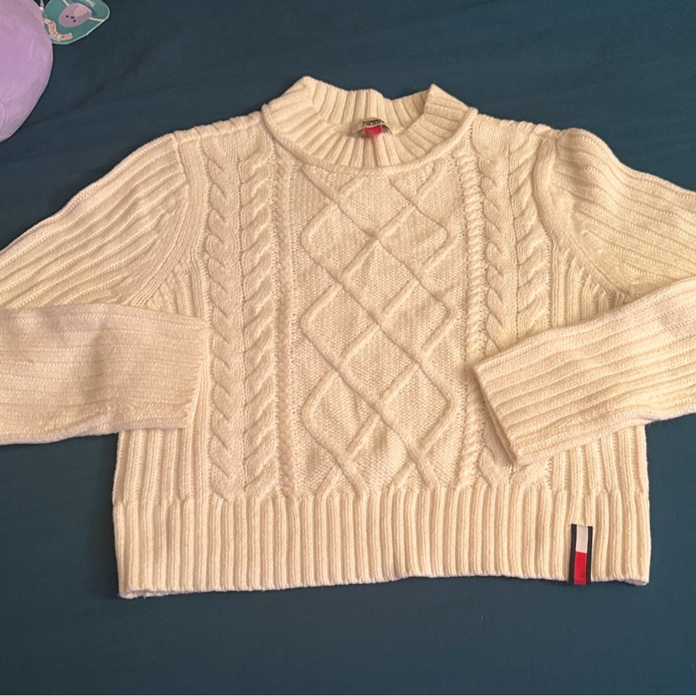 Tommy Hilfiger Cream Cable Knit Turtleneck Sweater - Picture 1 of 11